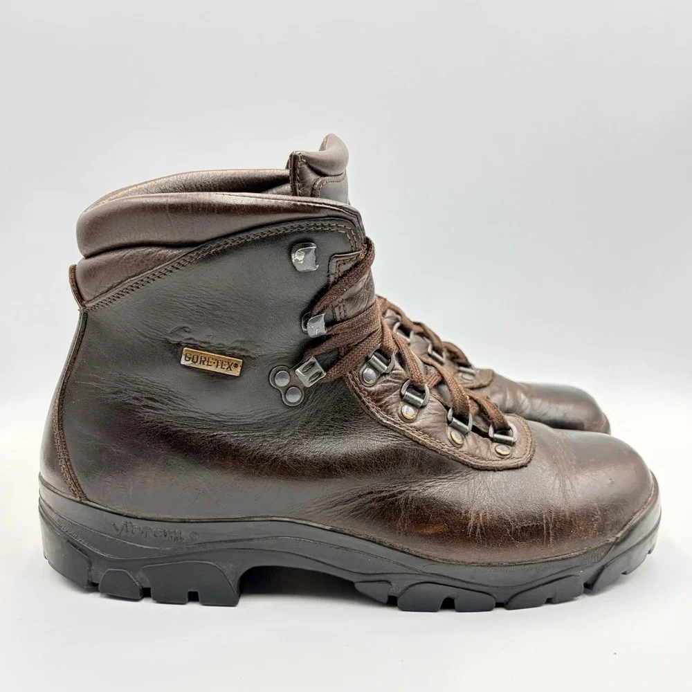 Vintage Cabelas Gore-Tex Leather Hiking Boots Brown Vibram Mens 9.5 Womens 11‎